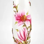 Handpainted Magnolia Oval Glass Vase - Elegant Home Decor | 12in Table Vase