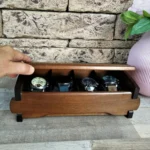 Handmade Wood Watch Box | 4 Compartment Watch Organizer | Elegant Birthday Gift for Husband