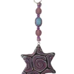 Handmade Polymer Clay Key Chain with Light Purple Swirl and Unique Crystals