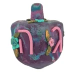 Handmade Judaica Hanukkah Dreidel - Purple Floral Design with Pink Letters | Unique Polymer Clay Craft