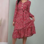 Chic Button Front Belted Midi Dress - Red Floral Print | Versatile & Stylish