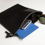 Luxury Leather Accessory Pouch with Adjustable Pull Cord Closure - Stylish & Durable