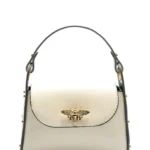 Anna Luchini Women's Beige Crossbody Bag - 100% Cow Leather, Studded Flapover SS23