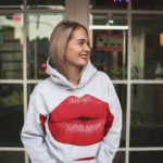 Red Lips Female Sublimation Hoodie - Vibrant Full Color Print, Soft & Durable