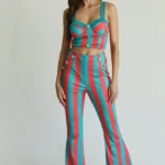 Aaishaa - Stylish Stripe Print Top & High-Waist Flared Pant Set