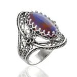 Mojave Turquoise Gemstone Sterling Silver Women's Statement Ring - Daisy Figures, Sizes 5-12.5