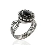 Elegant Black Onyx Gemstone Sterling Silver Women's Cocktail Ring - Lace Flower Design