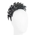 Elegant Black Sculptured Leather Flower Headband Fascinator by Max Alexander | Perfect for Racing Events