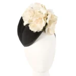 Black and Cream Flower Fascinator by Fillies Collection - Elegant Velvet Rose Winter Racing Hat