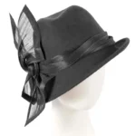 Black Ladies Winter Fashion Felt Fedora Hat - Stylish Trilby by Fillies Collection with Silk Abaca