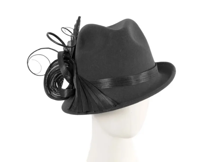 Elegant Black Winter Fashion Felt Fedora Hat - Fillies Collection F686 | Perfect for Special Occasions - Image 1