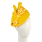 Elegant Yellow Winter Felt Fascinator with Orchid - Perfect for Winter Racing Events