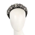 Elegant Black and White Fascinator Headband with Crystals and Pearls - Perfect for Racing Events and Special Occasions