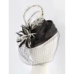 Elegant Black and Cream Pillbox Fascinator with Face Veil - Perfect for Weddings & Special Occasions