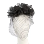 Elegant Black Flower Headband with Face Veil by Max Alexander - Ideal for Special Occasions & Racing Events