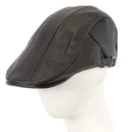 Max Alexander Black Faux Leather Flat Cap - Adjustable Fit, Timeless Style