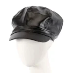 Max Alexander Black Leather Newsboy Cap - Stylish Faux Leather Flat Cap for All Seasons - One Size Fits Most