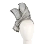Bespoke Silver Silk Abaca Racing Fascinator by Fillies Collection - Hand-Crafted Elegance for Spring Events