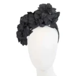 Elegant Black Sculptured Flower Headband Fascinator by Fillies Collection - Perfect for Racing Events & Special Occasions