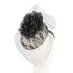Elegant Black & White Fascinator with Veil by Cupids Millinery Melbourne - Perfect for Racing and Cocktail Parties