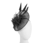 Elegant Black Sinamay Racing Fascinator | Max Alexander | Handcrafted with Feather Details