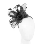 Elegant Black Sinamay Flower Fascinator by Max Alexander MA885 Perfect for Racing Events