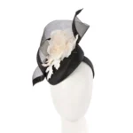 Elegant Black & Cream Pillbox Fascinator with Flower by Fillies Collection Ideal for Derby Day & Special Events