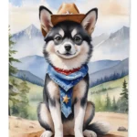 Alaskan Klee Kai Cowboy Welcome House Flag - Durable Polyester, Dual-Sided, 28 x 40 Inches