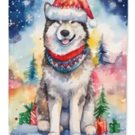Festive Alaskan Malamute Christmas House Flag - Durable & Vibrant Holiday Decor, 28 x 40 Inches
