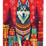 Festive Alaskan Malamute Christmas House Flag - 28" x 40" Heavy Duty Polyester, Dual-Sided Print