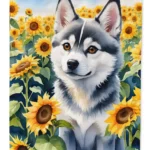 Alaskan Klee Kai in Sunflowers House Flag - Durable Polyester, Dual-Sided Print, 28 x 40 Inches