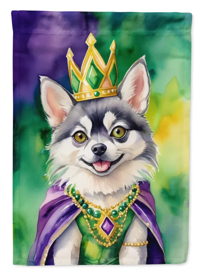 Alaskan Klee Kai Mardi Gras House Flag - Dual-Sided, Large 28x40 Inch Outdoor Decorative Flag - Image 1