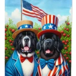 All American Newfoundland House Flag | Durable, Double-Sided Patriotic Dog Artwork for Home Decor