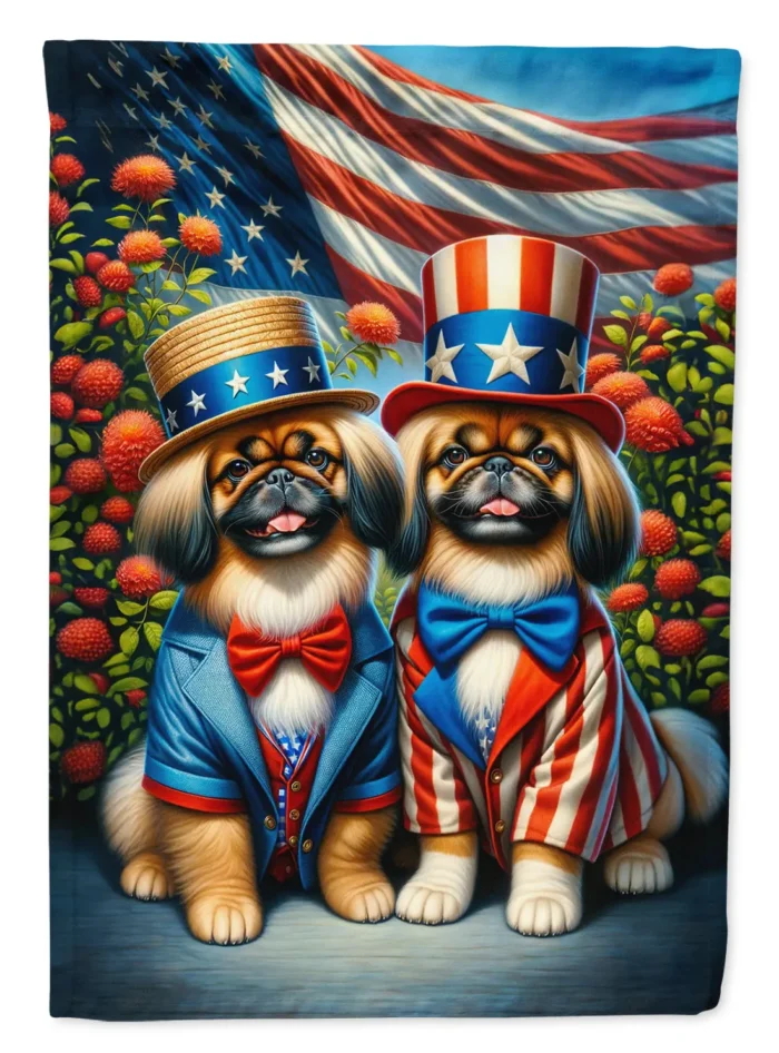 All American Pekingese House Flag Vibrant, Dual-Sided Print, Heavy Duty Polyester, 28 x 40 inches - Image 1