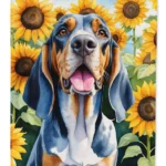 American English Coonhound Garden Flag - Weatherproof, Decorative Outdoor Flag with Sunflowers, Made in USA