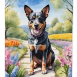 Vibrant Australian Cattle Dog Spring Garden House Flag - Dual-Sided, Full Color Print, 28 x 40 Inches, Heavy Duty Polyester