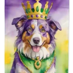 Australian Shepherd King of Mardi Gras Garden Flag - Durable, Weatherproof, Double-Sided Outdoor Decor