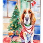 Festive Basset Hound Christmas Garden Flag | Weatherproof & Double-Sided Holiday Decoration