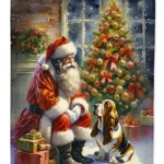 Festive Basset Hound and Santa Claus Garden Flag - Perfect Christmas Yard Decoration