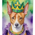 Basenji King of Mardi Gras House Flag - Dual-Sided, Heavy Duty Polyester - 28 x 40 Inches