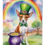 Charming Basenji St Patrick's Day House Flag - 28 x 40 Inches, Heavy Duty Polyester, Dual-Sided Print, Vibrant Colors