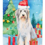 Charming Bearded Collie Christmas House Flag - Festive 28x40 Inch Dog Breed Decorative Outdoor Flag
