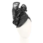 Elegant Black Lace Pillbox Fascinator with Handmade Orchid - Perfect for Spring Racing & Weddings