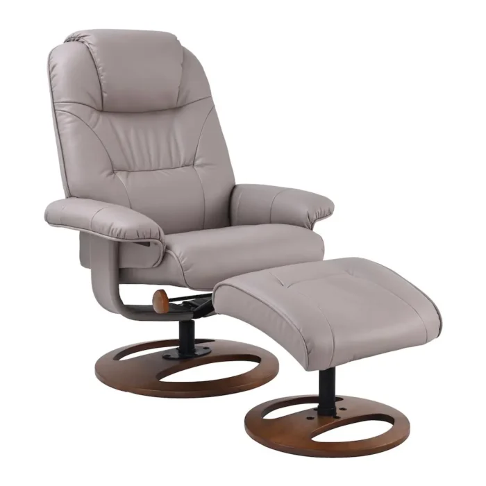 Elegant Scandinavian/European-Style Recliner and Ottoman in Pebble - Modern Comfort with 360 Swivel - Image 1