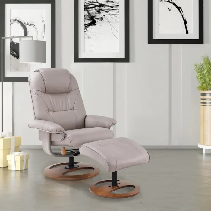 Elegant Scandinavian/European-Style Recliner and Ottoman in Pebble - Modern Comfort with 360 Swivel - Image 4