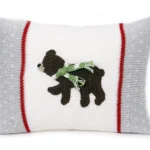 Cozy Brown Bear Mini Pillow with Festive Holiday Scarf | Handmade in Armenia