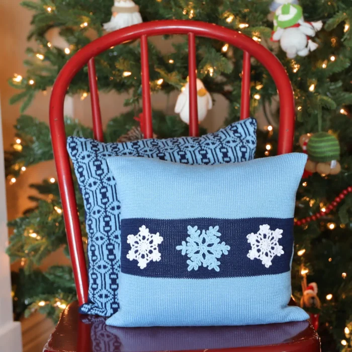 Blue Snowflake Pillow, 12" - Handmade Crochet Winter Pillow | Cozy Winter Home Decor - Image 2