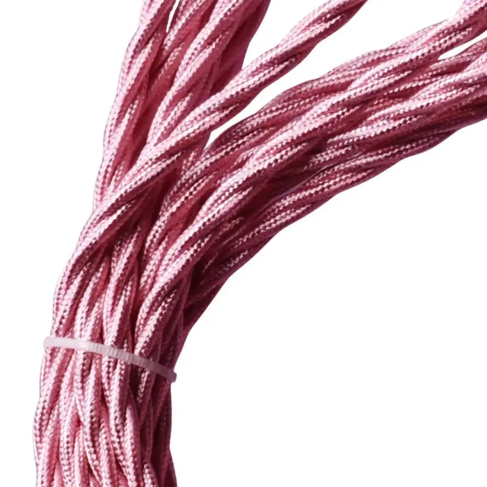 5m Shiny Pink Twisted Electric Fabric Cable - 2 Core, 0.75mm, 8amp - Vintage Lighting Flex - Image 2