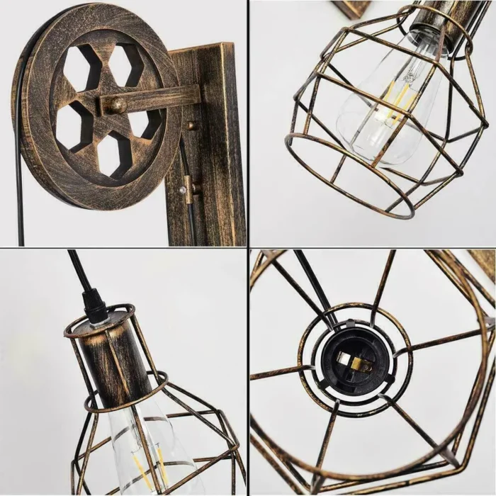 Brushed Copper Vintage Wheel Wall Light - Retro Water Pipe Loft Lighting Fixture - Image 3