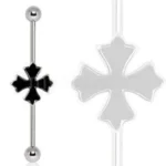 Elegant 316L Surgical Steel Industrial Barbell with Black Cross Patonce - 14GA, 38mm Length